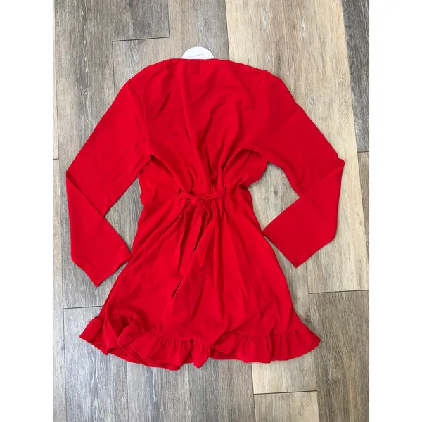 Princess Polly Agnetha Mini Dress Red Wrap Ruffle Long Sleeve NWT Size 8 - Image 2