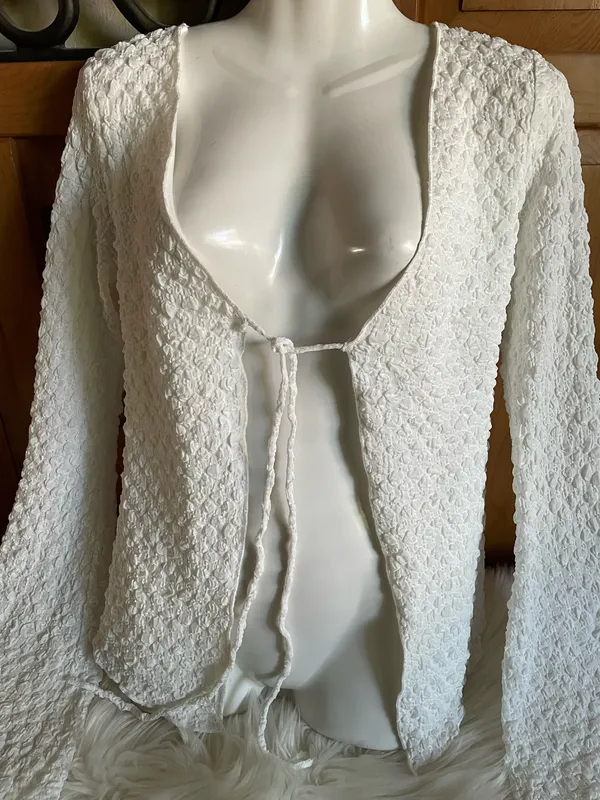 Princess Polly Swain knit open tie White Textured Tie Front Long Sleeve Knit Top - Image 5
