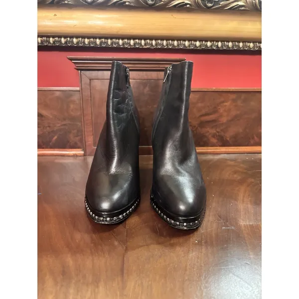 Coach Justina‎ Bootie Black Leather Moto Ankle Boots 9.5B 3.5" Heel Studded Sole - Image 6
