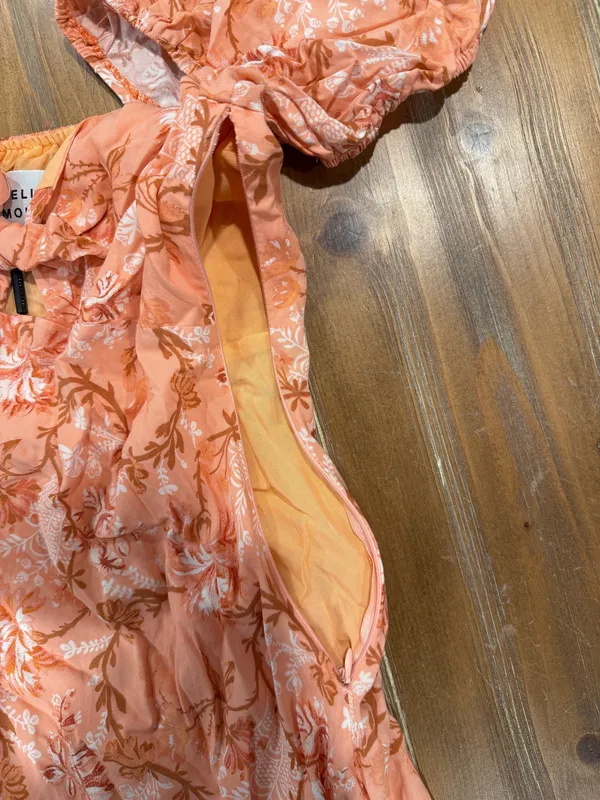 Hello Molly Orange Floral Print Puff Sleeve Midi Dress Women's Size US 8 NWT - Image 8