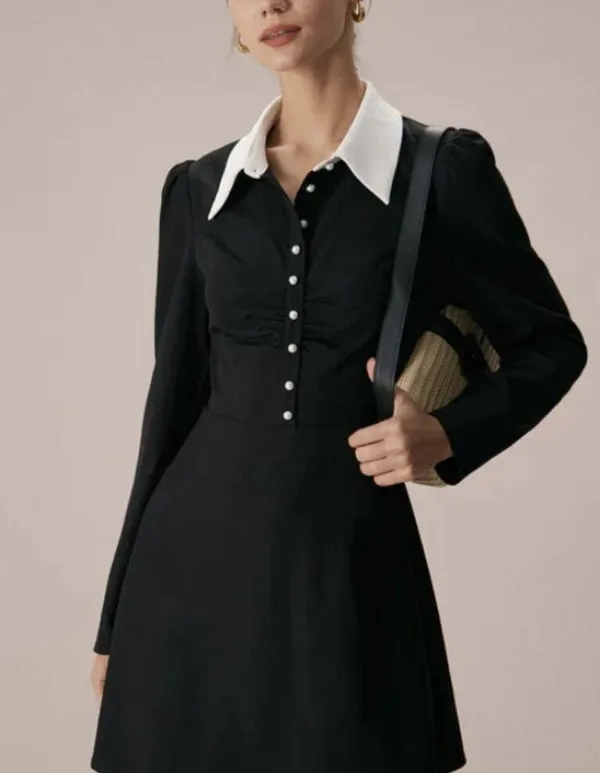RIHOAS The Black Lapel Colorblock Ruched Mini Dress 22 - Image 2
