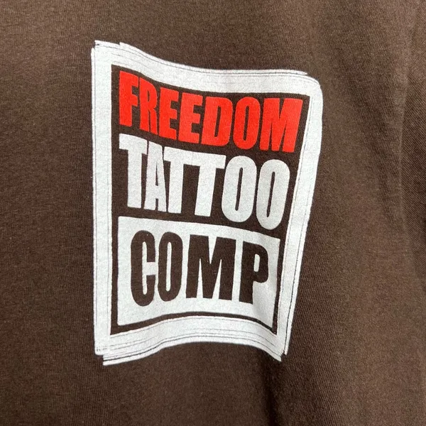 American Apparel Freedom Tattoo Comp Short Sleeve T Shirt Brown Back Graphic Size Small - Image 2