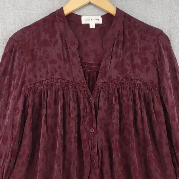 Cloth And Stone Leopard Print Button Down Blouse Burgundy Top Large - Image 2