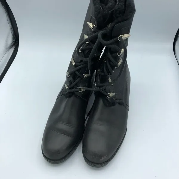 SGN Black Leather Lace Up Fur Trim Combat Boots Womens 37 Goth Witchy Whimsy - Image 3