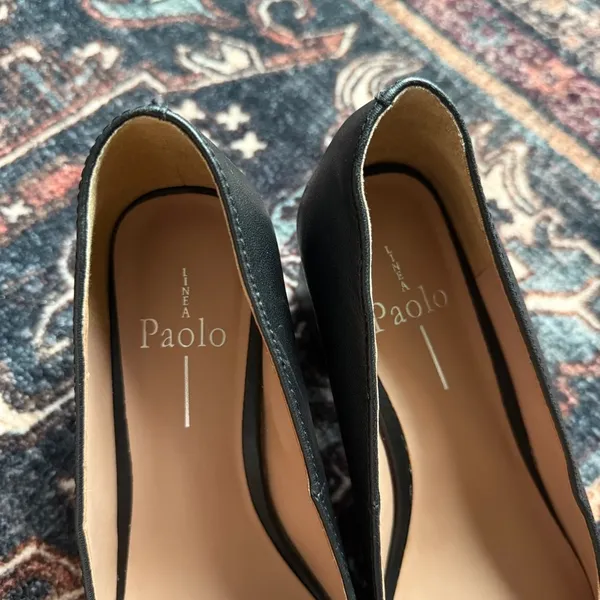 Linea Paolo Black Block Heel Pointy Toe‎ Shoes Leather Pumps - Image 7