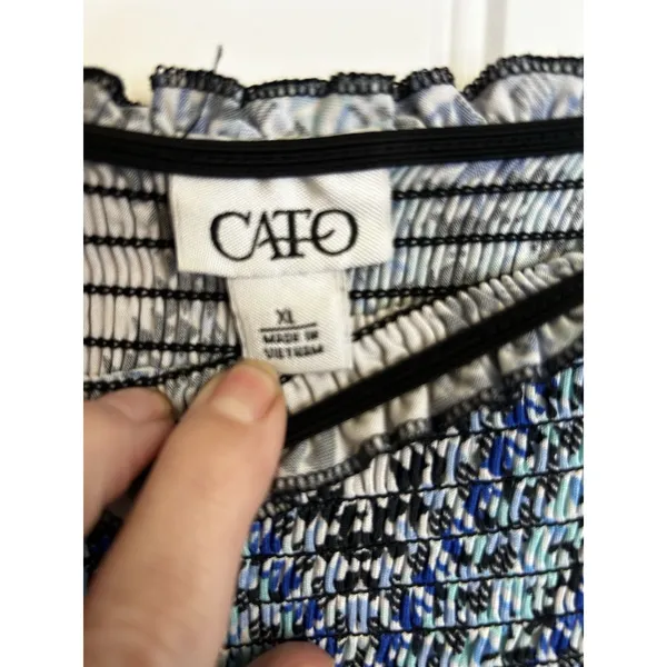 Cato XL Strapless Maxi Dress Blue Black Geometric Smocked Boho Stretch - Image 3