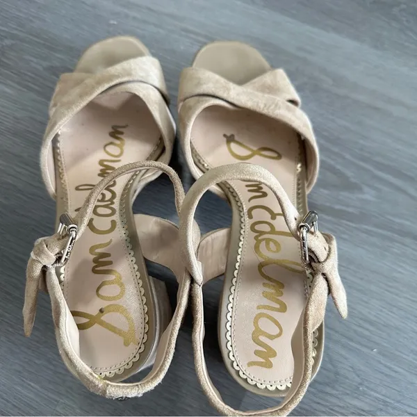 Sam Edelman Leather Suede Beige Cream Strappy Slingback Block‎ Heels Size 9 - Image 7