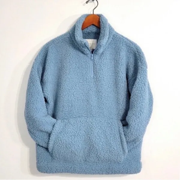 American Eagle Blue Sherpa sweater 1/4 Zip Pullover Sweatshirt size medium - Image 2
