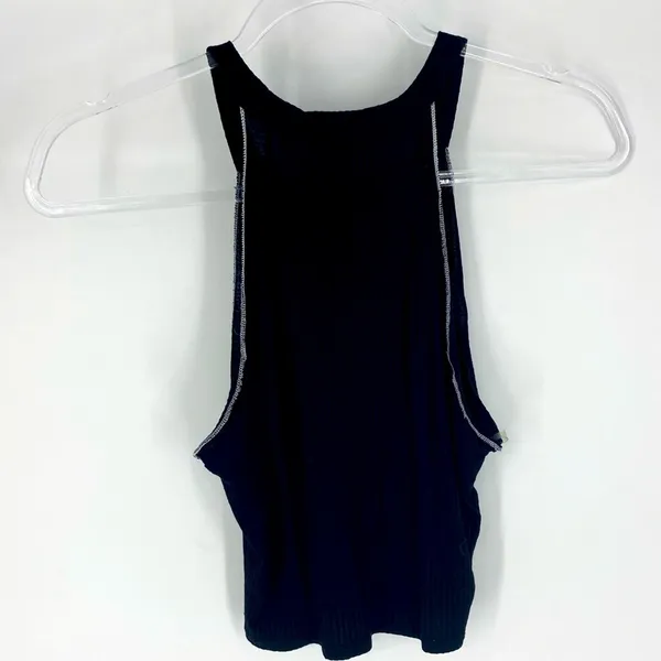 Tres Bien Ribbed Cropped Halter Tank Black‎ M - Image 2