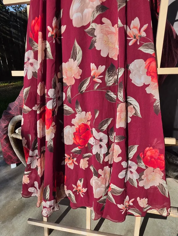 Lulus Into Bloom Burgundy Floral Print Maxi Dress size X Small - Image 6