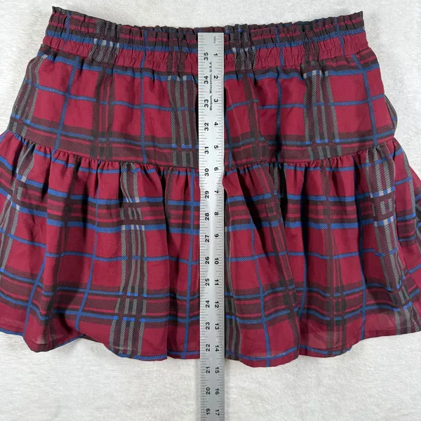 Bongo Burgundy Plaid Tiered Mini Skirt Elastic Waist Lined Size M 885779448365 - Image 4