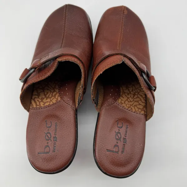 b.o.c. Born Concept Leather Clogs 7 Brown Wedge Mules Earthy‎ Granola Lagenlook - Image 5
