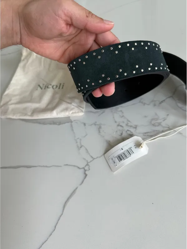 Nicoli Dark Green Studded Belt leather - Image 4