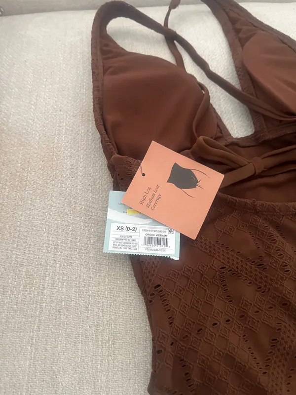 Women's Crochet Plunge High Leg Medium Coverage One Piece Swimsuit Shade & Shore Brown - Image 6