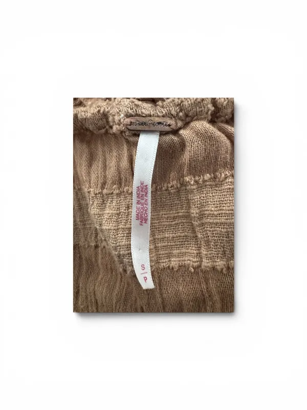Free People Brown Textured Puff‑Sleeve Dress – Tie‑Back – Size S - Image 4