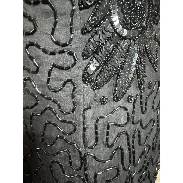 Vintage 90s Papell Boutique Black silk floral beaded sequin gown black tie Sz 14 - Image 16
