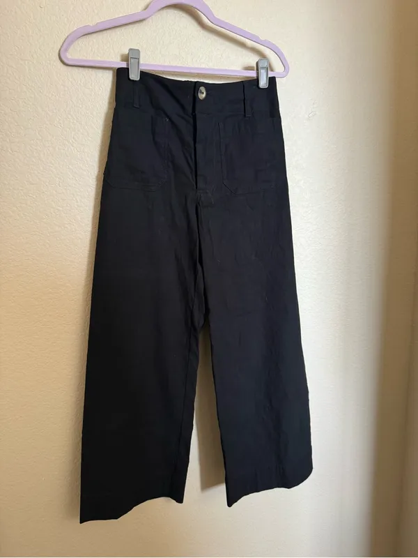 Maeve Anthropologie Colette Cropped Wide-Leg Pants in Black Size 25 Linen Cotton - Image 4