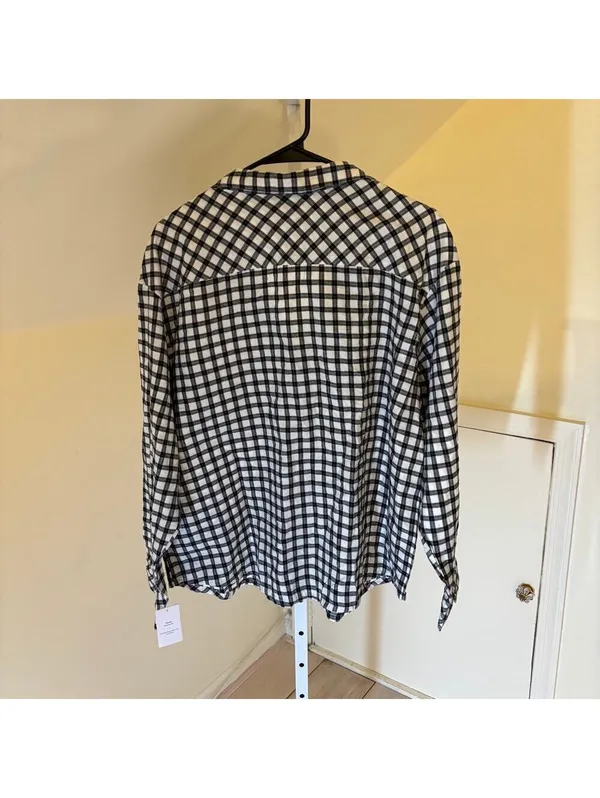 Auden NWT Women's Flannel Black White Checkered Top Shorts Pajama Set Size L - Image 10