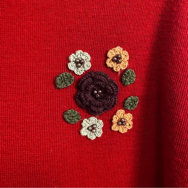Vintage Y2k Grannycore red wool knit sweater Autumn Creations Large - Image 8