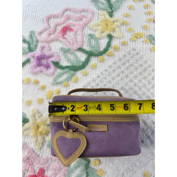 Modella‎ Purple Textured Makeup Bag Tan Trim Heart Keychain Travel Vanity Case - Image 5