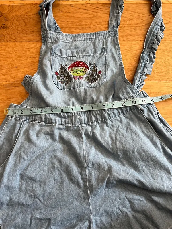 M - Hot Topic - Light Blue Denim Shortall adjustable with embroidery - Image 11