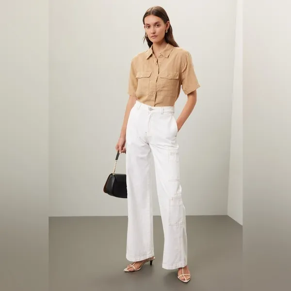 RTR HUDSON High-Rise Welt Pocket Cargo Wide Leg Jean White/Cream Women’s Size 25 - Image 2