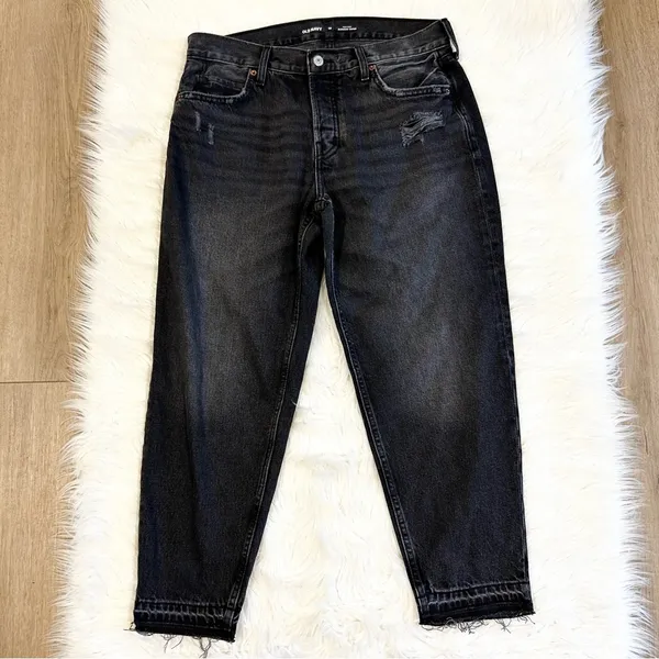 Old Navy High-Rise Slouchy Taper Jeans Womens 10 Washed Black Distressed Denim‎ - Image 5