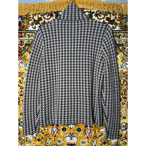 Chaps Houndstooth Asymmetric Zip Cowl Neck Sweater Soft 100% Cotton Size L - Image 7