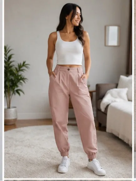 HALARA Mid Rise Casual Cotton Joggers Rose Pink Size XL NEW - Image 2