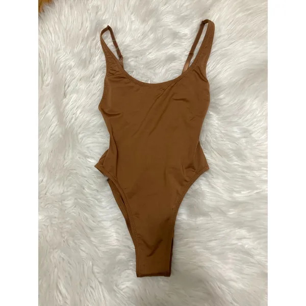 SKIMS Size XXS Almond Brown Scoop Neck One Piece Swim Suit Bathing suit NWT - Image 6