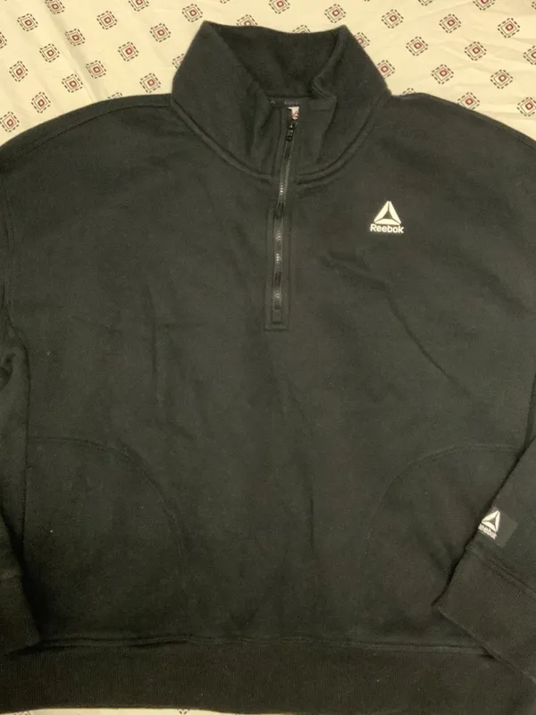 Reebok Black Pullover Sweater Quarter Zip Up Collard, Long Sleeve Top Medium - Image 4