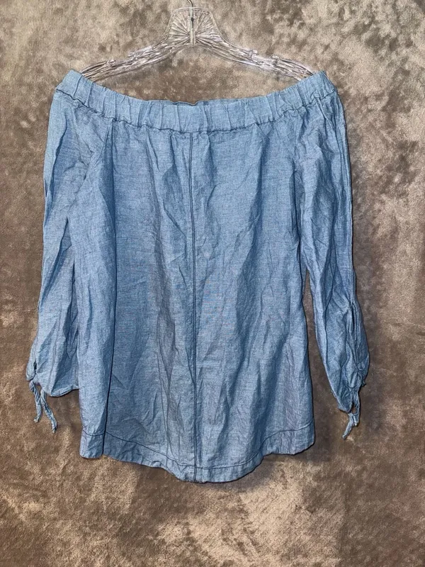 Free People Show Me Some Shoulder Chambray Linen Blend Off-The-Shoulder Top - Image 5