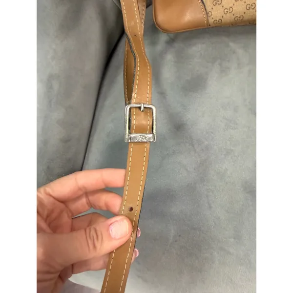 Micro GG gucci Web Stripe Flap Crossbody Bag | Tan Leather & Beige Canvas - Image 3
