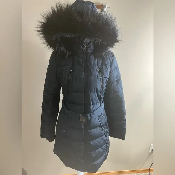 Nautica women’s belted winter coat navy blue medium - Image 2