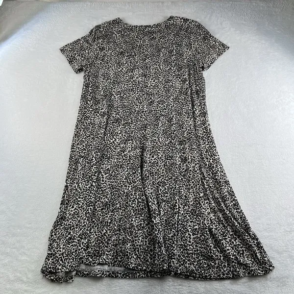 Old Navy‎ L Large Swing Dress Short Sleeve Leopard Print Jersey Knit Crew Neck - Image 12