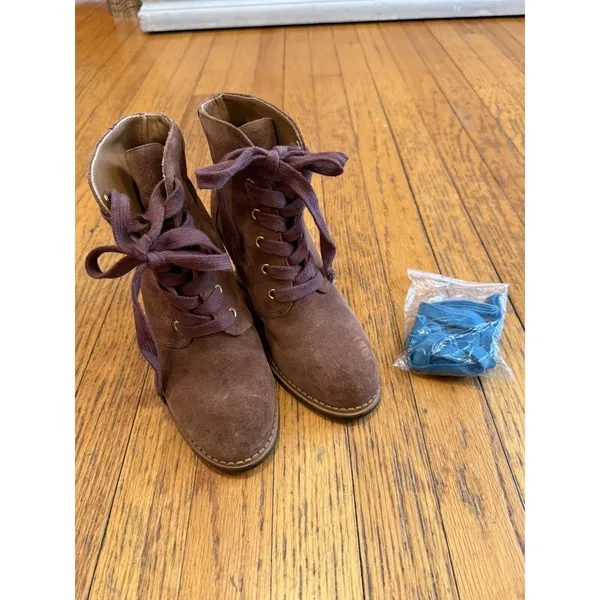Kate Spade New York Saundra Honey Brown Suede Lace Up Wedge Boot Size 7.5 $298 - Image 2