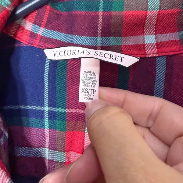 Victorias Secret Red Plaid Pajama Set XS Short Cotton Modal Button Up 2 Piece - Image 3