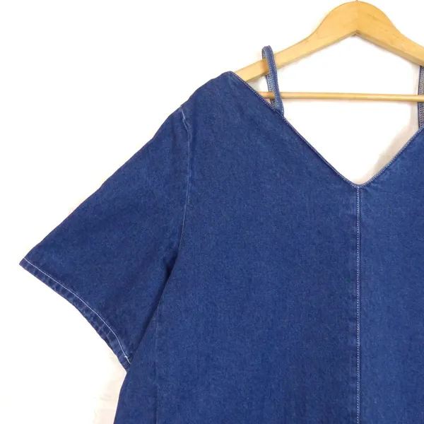 ASOS Denim Mini Dress Womens US 12 Blue V Neck Short Sleeve NWT WHITE Label - Image 8