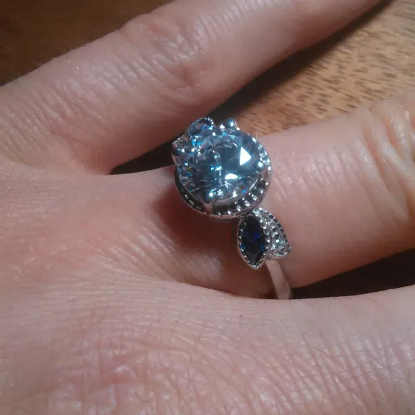 Simulated Tanzanite and Simulated Diamond Sterling Silver Ring (Size 6.75) - Image 2