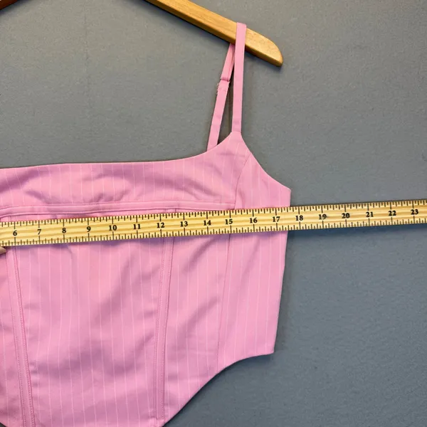 BY.DYLN Hendrix Corset Pink‎ Pinstripe Square Neck Crop Top DL2581 Womens Large - Image 5