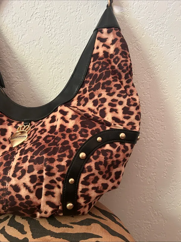 NEW Juicy Couture Retro Glam Boho Leopard Cheetah Shoulder Bag Black Trim - Image 2