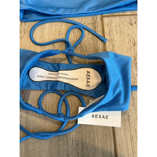 NEW AEXAE Tyra Bikini Set Ibiza Blue Tie Side Thong Swim Women Size XS Beach - Image 4