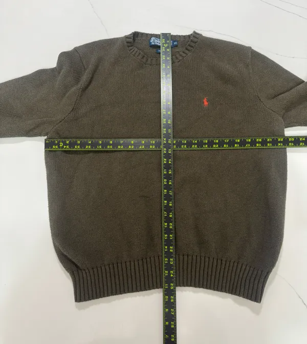 Polo Ralph Lauren Mens XL Brown Olive Cotton Knit Crewneck Sweater Red Pony - Image 4