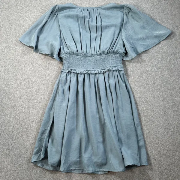 Baltic Born Smocked Waist Mini Dress Women's Small Blue Flutter Sleeve Pleated - Image 7
