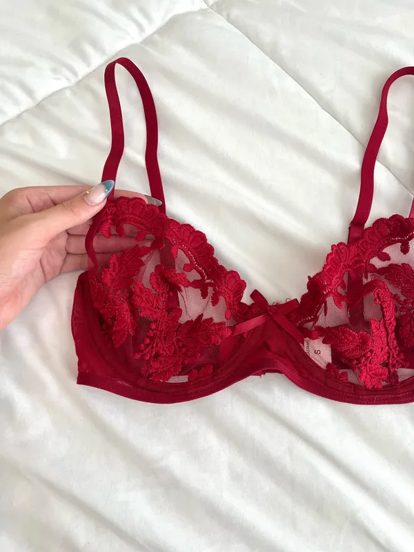 Beautiful maroon mesh lace bra Red - Image 2
