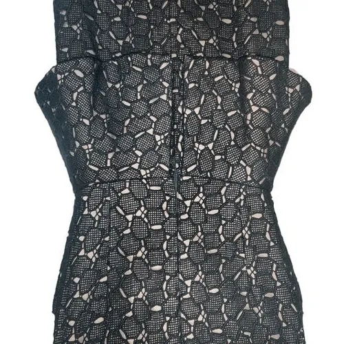 DIANE VON FURSTENBERG Black & Tan Delian Crochet Pebble Lace Peplum‎ Dress EUC 6 - Image 4