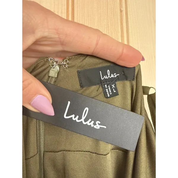 NWT Lulus Marveled Beauty Olive Green Sleeveless Tie-Front Maxi Dress Gala XL - Image 11