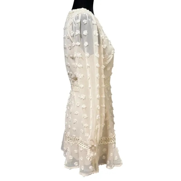 Lulus Might Be Magic Ivory Clip Dot Lace Long Sleeve Ruffle Mini Dress Small NWT - Image 6