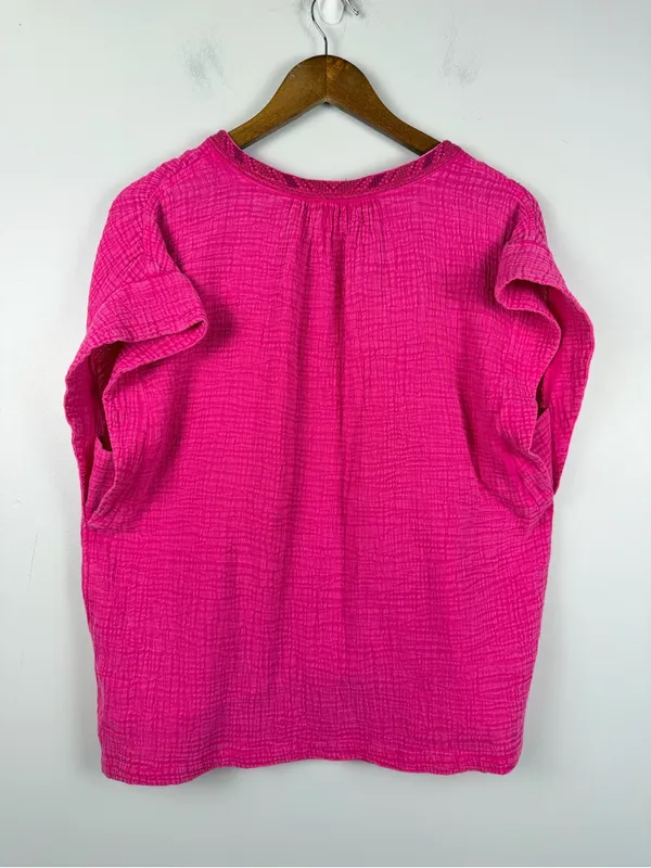 Faherty Dream Cotton Gauze Lucia Top in pink size large - Image 7