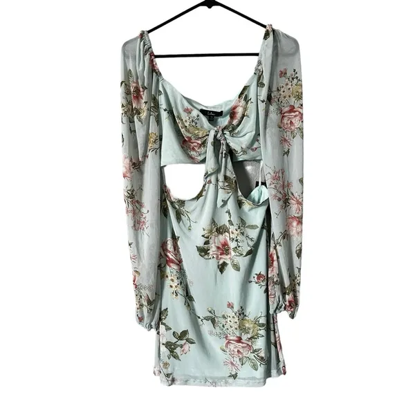 Lulu’s Ode to Spring Mint Floral Print Tie-Front Bodycon Mini Dress Size XL​‎ - Image 6